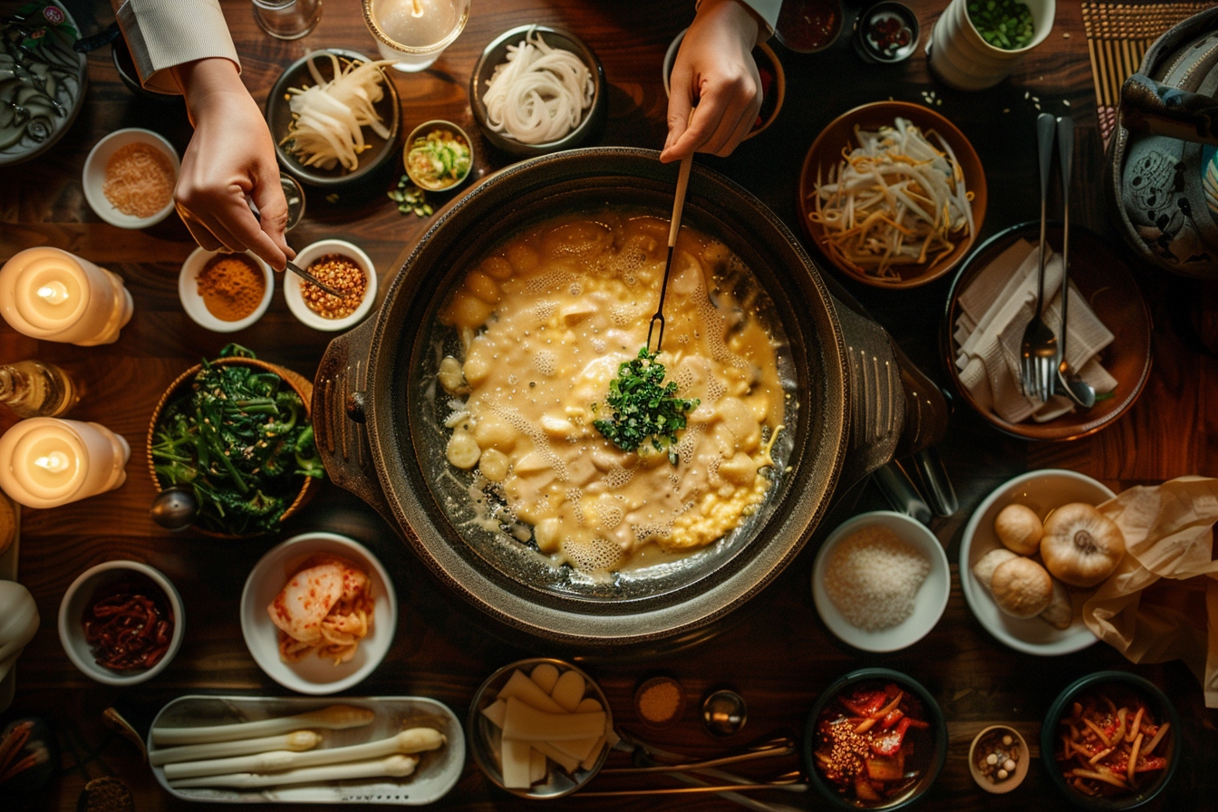 La préparation de la fondue coréenne